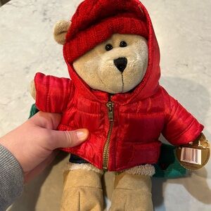 Starbucks Red and Cream Teddy Bear with Hat